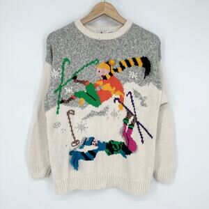 Vintage 90’s Crazy Horse Apres Ski Sweater Novelty Chunky Knit Ugly Christmas